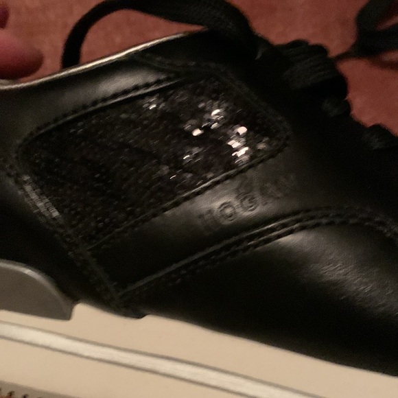 Hogan Black Sequin Runners with silver detail on the wedge and collar. - Picture 6 of 12